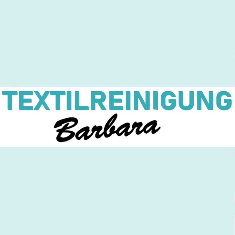 Schriftzug mit dem Text Textilreinigung Barbara in zwei verschiedenen Schriftarten auf hellblauem Hintergrund